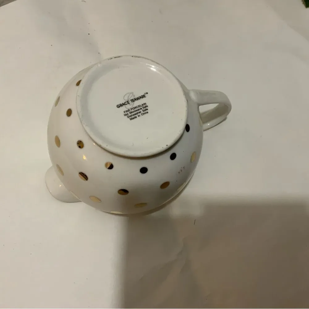 Grace s Teaware White with Large Gold Polka Dot creamer G15